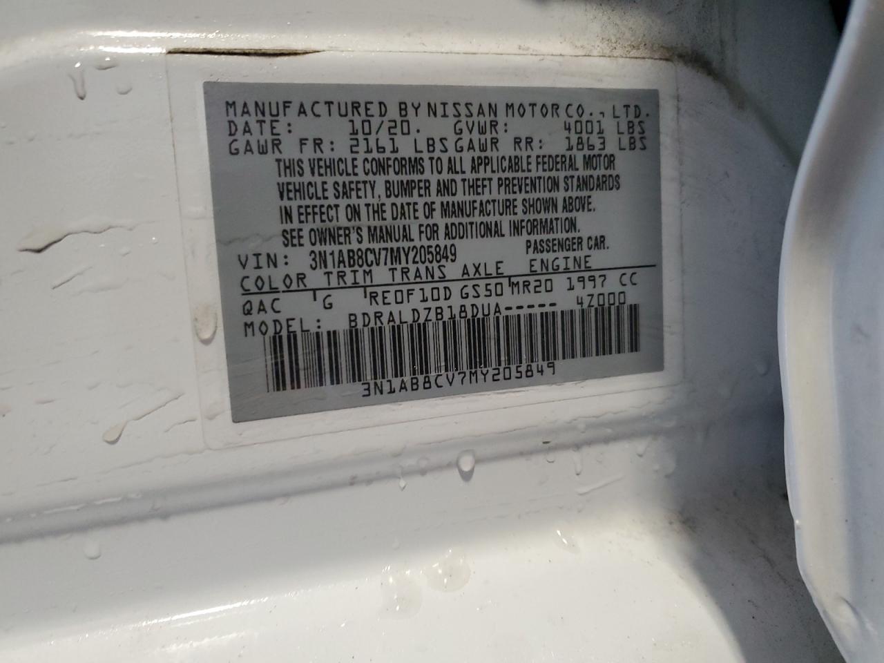 2021 Nissan Sentra VIN 3N1AB8CV7MY205849 Copart auction photo, front end damage thumbnail 13