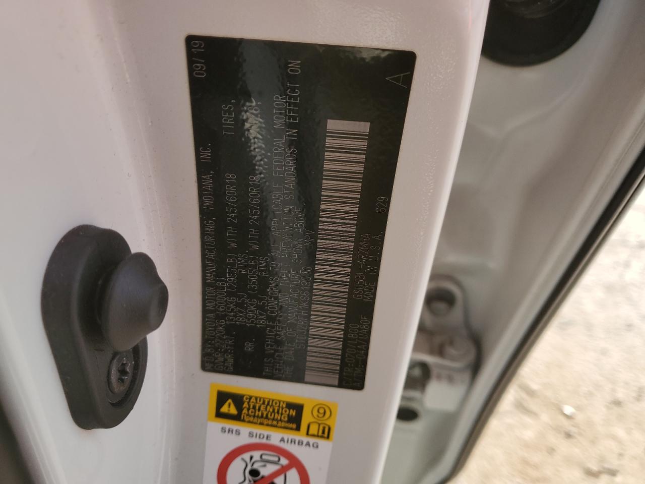 2019 Toyota Highlander VIN 5TDJZRFH1KS619010 Copart auction photo, all over damage thumbnail 13