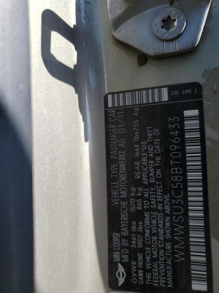 2011 MINI Cooper VIN WMWSU3C58BT096433 Copart auction photo, front end damage thumbnail 12
