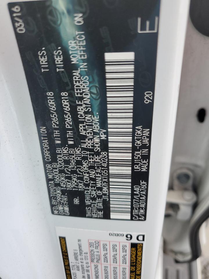 2016 Lexus GX VIN JTJBM7FX1G5140238 Copart auction photo, front end / minor dent/scratches damage thumbnail 13