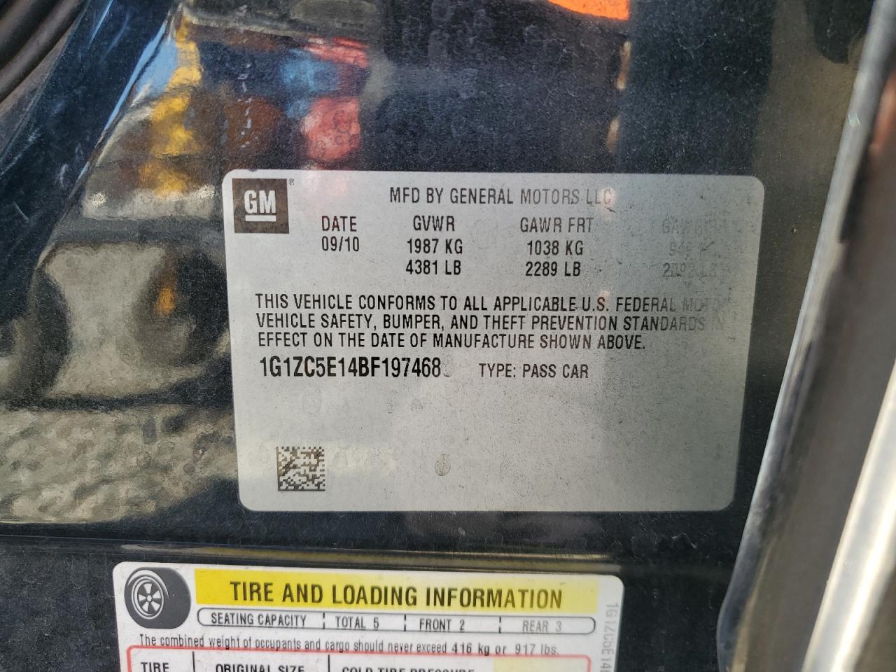 2011 Chevrolet Malibu VIN 1G1ZC5E14BF197468 Copart auction photo, all over damage thumbnail 12
