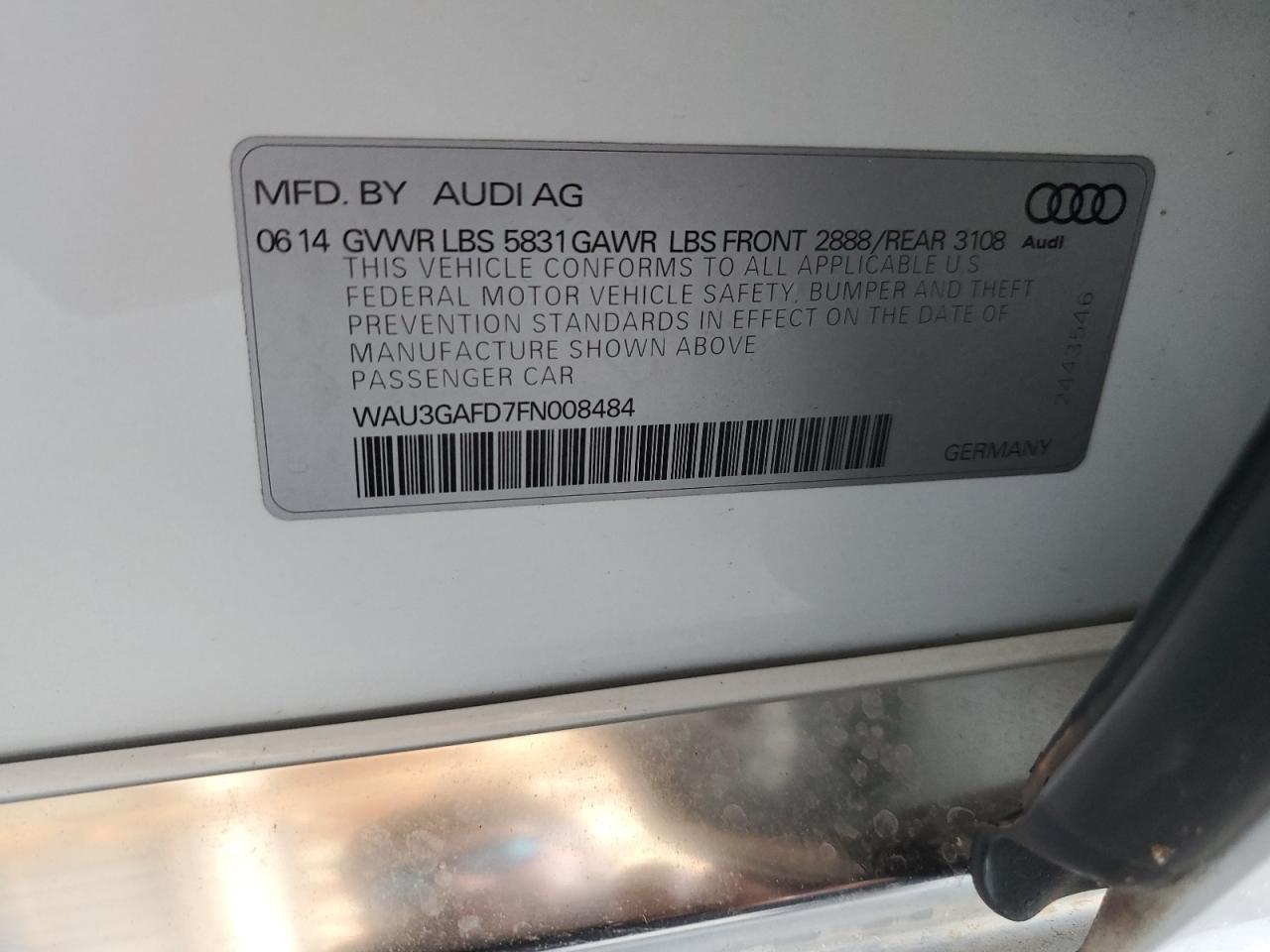 2015 Audi A8 VIN WAU3GAFD7FN008484 Copart auction photo, rear end damage thumbnail 12