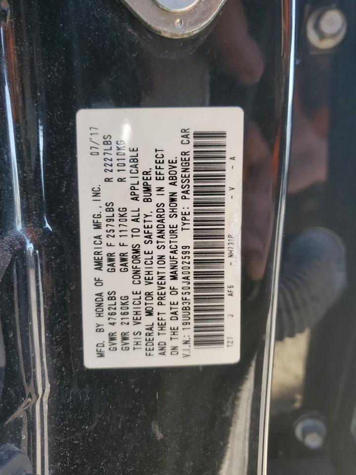 2018 Acura TLX VIN 19UUB3F50JA002599 Copart auction photo, front end / side damage thumbnail 14
