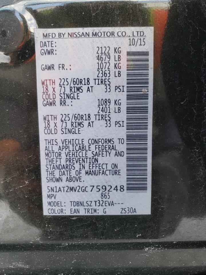 2016 Nissan Rogue VIN 5N1AT2MV2GC759248 Copart auction photo, front end damage thumbnail 13