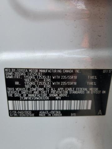 2017 Toyota RAV 4 VIN 2T3NFREV3HW393206 Copart auction photo, rear end / side damage thumbnail 12