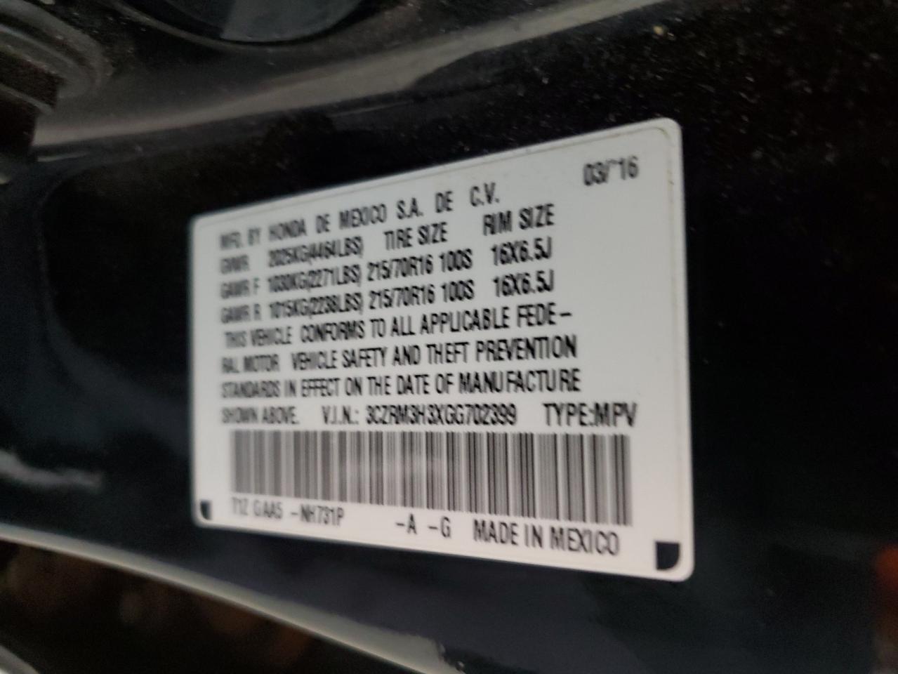 2016 Honda CR-V VIN 3CZRM3H3XGG702399 Copart auction photo, front end damage thumbnail 13