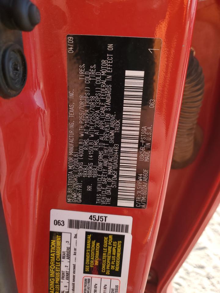2010 Toyota Tundra VIN 5TFDW5F10AX094483 Copart auction photo, all over damage thumbnail 12