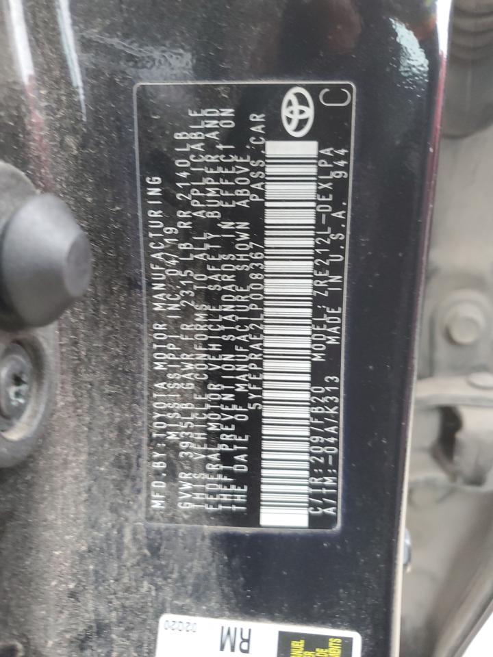 2020 Toyota Corolla VIN 5YFEPRAE2LP008367 Copart auction photo, rear end / front end damage thumbnail 12