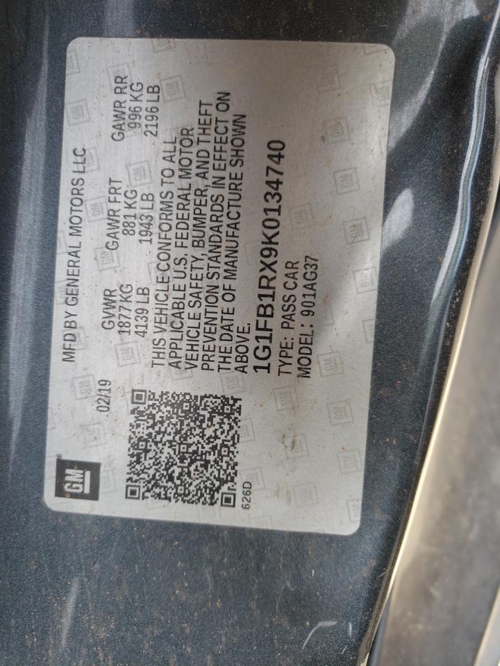 2019 Chevrolet Camaro VIN 1G1FB1RX9K0134740 Copart auction photo, front end / side damage thumbnail 12