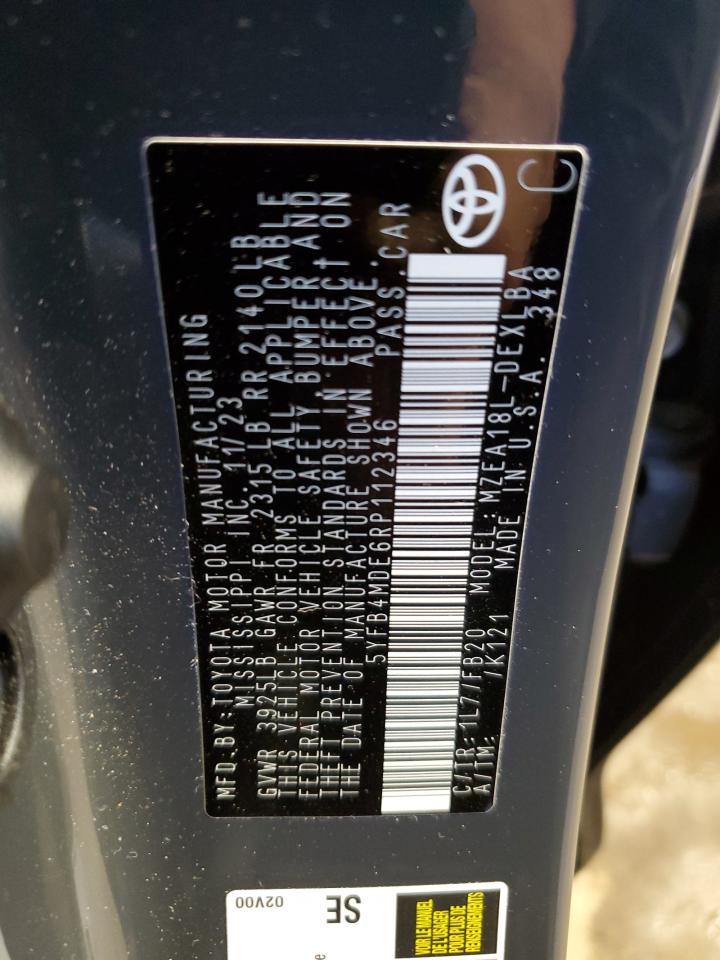 2024 Toyota Corolla VIN 5YFB4MDE6RP112346 Copart auction photo, front end damage thumbnail 12