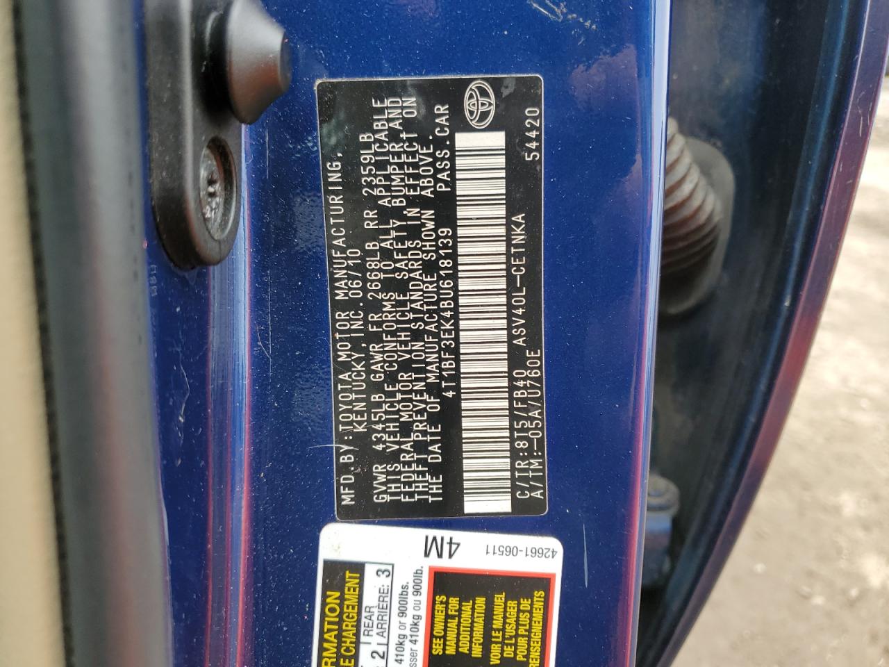 2011 Toyota Camry VIN 4T1BF3EK4BU618139 Copart auction photo, front end / side damage thumbnail 14