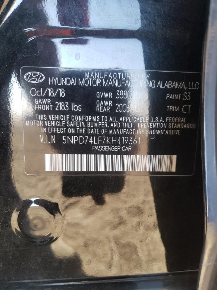 2019 Hyundai Elantra VIN 5NPD74LF7KH419361 Copart auction photo, front end / side damage thumbnail 15