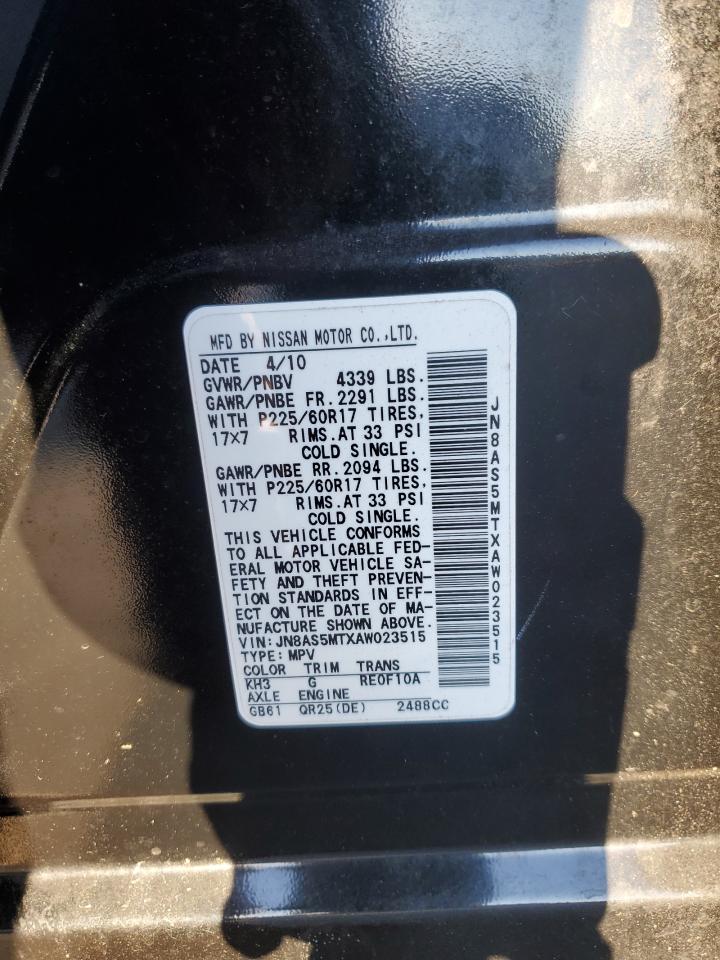 2010 Nissan Rogue VIN JN8AS5MTXAW023515 Copart auction photo, side damage thumbnail 15