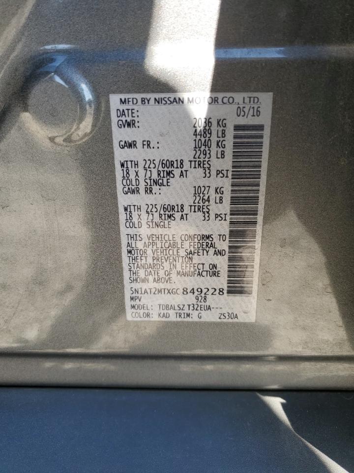 2016 Nissan Rogue VIN 5N1AT2MTXGC849228 Copart auction photo, frame damage / front end damage thumbnail 13