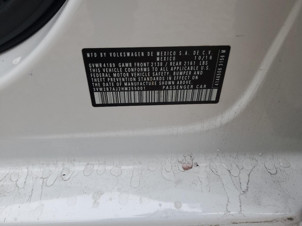 2017 Volkswagen Jetta VIN 3VW2B7AJ2HM255001 Copart auction photo, rear end / undercarriage damage thumbnail 12