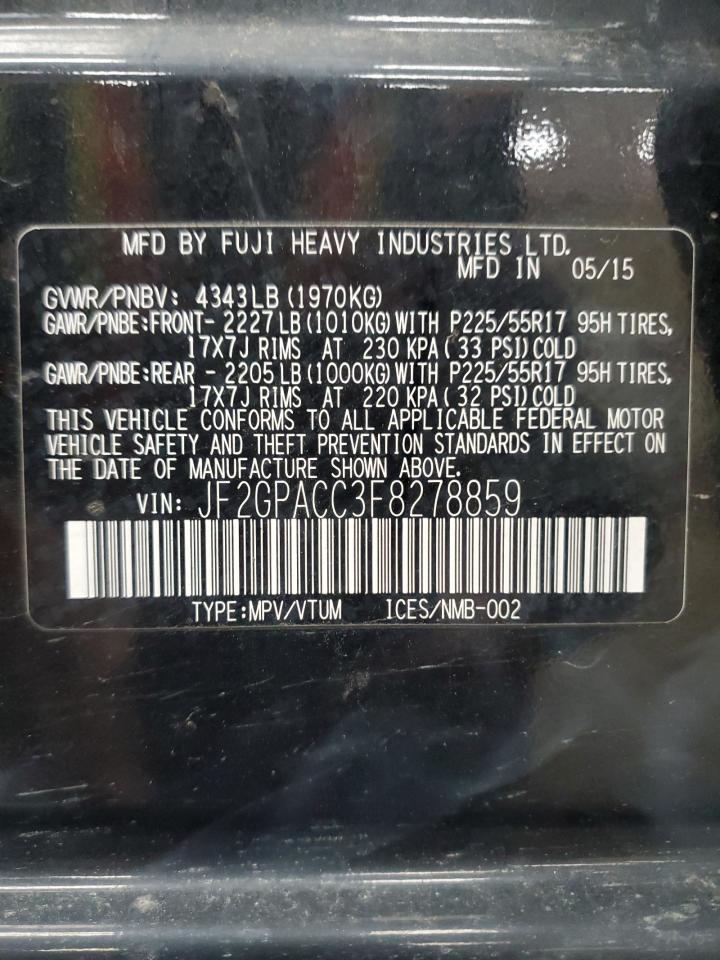 2015 Subaru XV VIN JF2GPACC3F8278859 Copart auction photo, side / rear end damage thumbnail 13