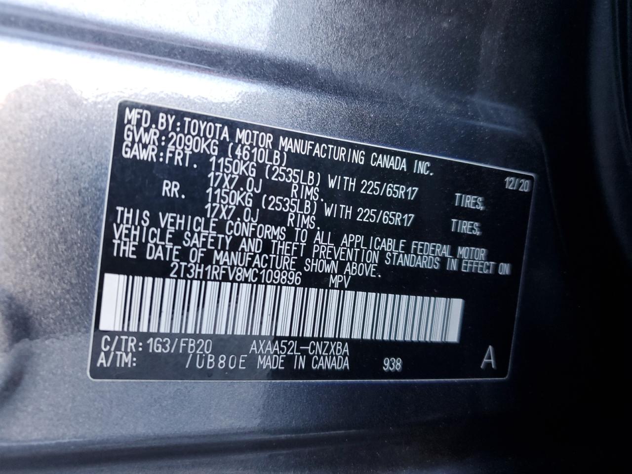 2021 Toyota RAV 4 VIN 2T3H1RFV8MC109896 Copart auction photo, all over damage thumbnail 15
