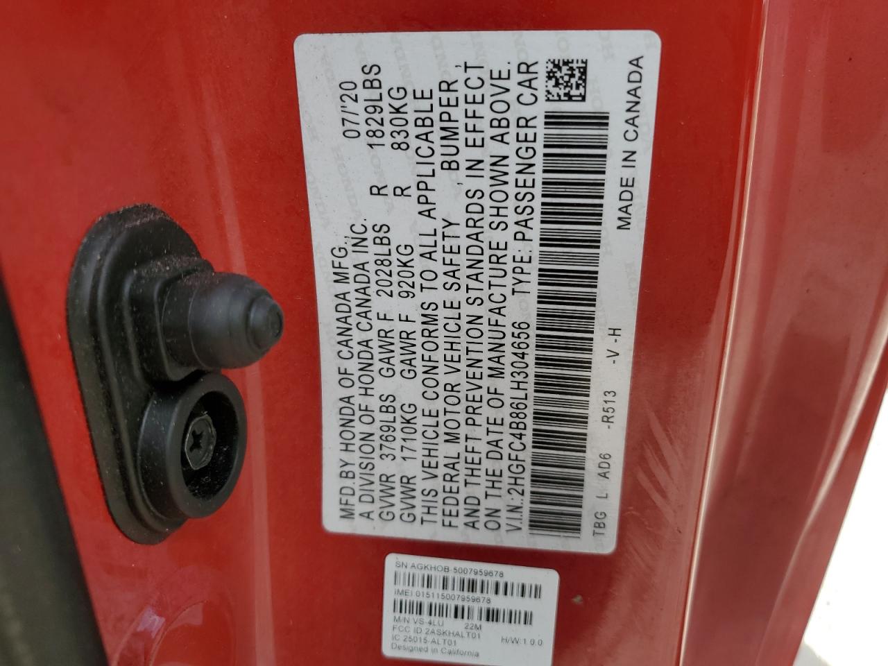 2020 Honda Civic VIN 2HGFC4B86LH304656 Copart auction photo, side damage thumbnail 12