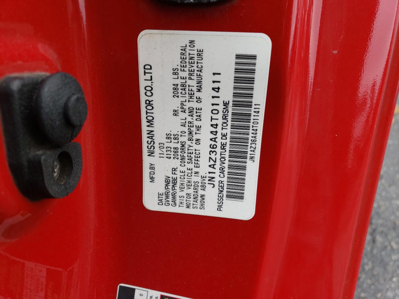 2004 Nissan 350Z VIN JN1AZ36A44T011411 Copart auction photo, front end damage thumbnail 12