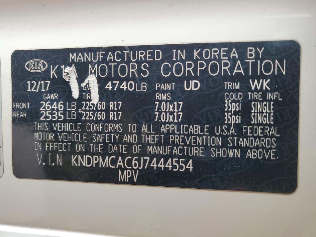 2018 KIA Sportage VIN KNDPMCAC6J7444554 Copart auction photo, side / rear end damage thumbnail 13