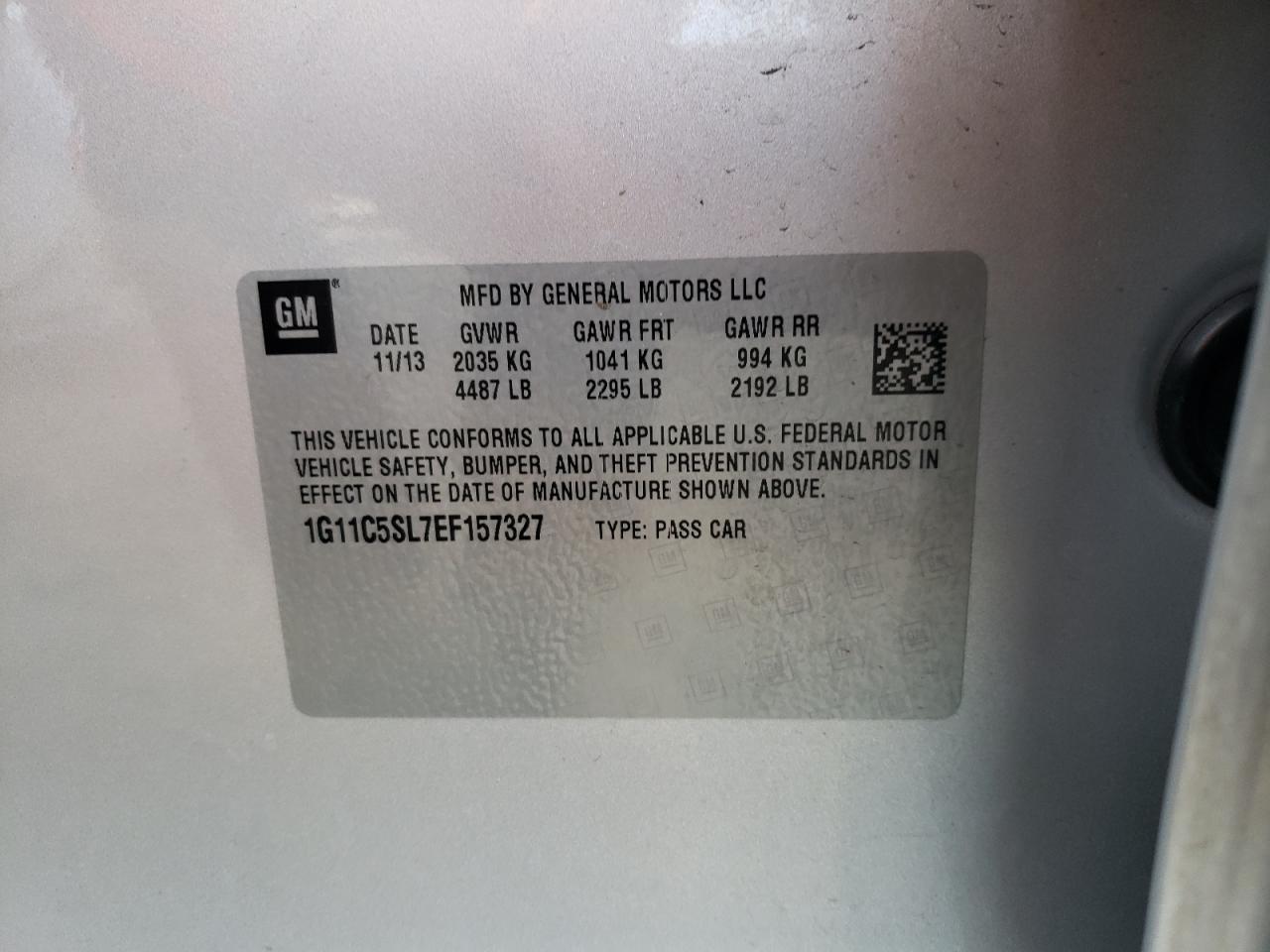 2014 Chevrolet Malibu VIN 1G11C5SL7EF157327 Copart auction photo, front end / side damage thumbnail 13