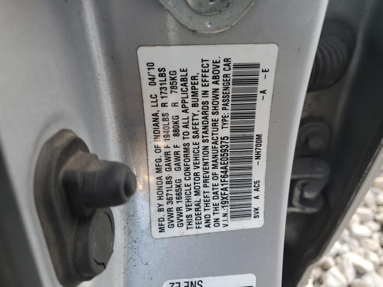 2010 Honda Civic VIN 19XFA1F64AE059375 Copart auction photo, front end damage thumbnail 13