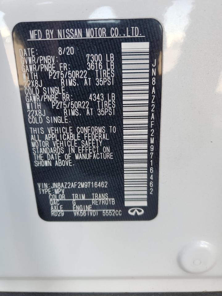 2021 Infiniti QX80 VIN JN8AZ2AF2M9716462 Copart auction photo, all over damage thumbnail 13