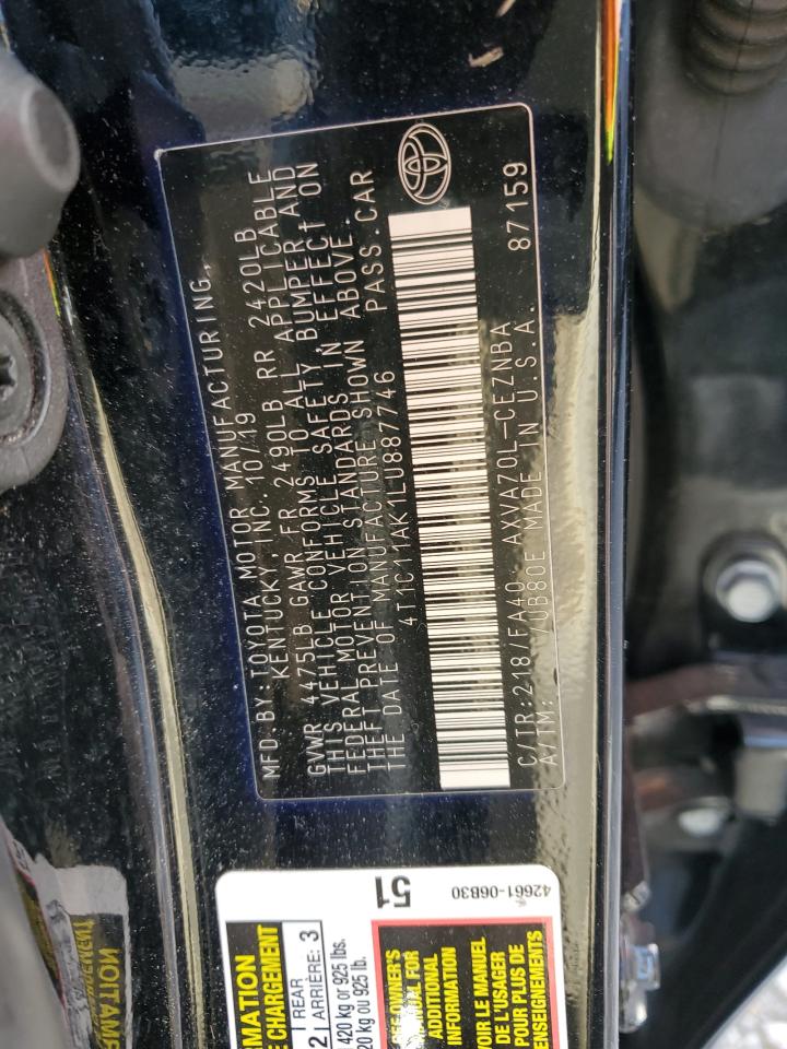 2020 Toyota Camry VIN 4T1C11AK1LU887746 Copart auction photo, rear end / front end damage thumbnail 12