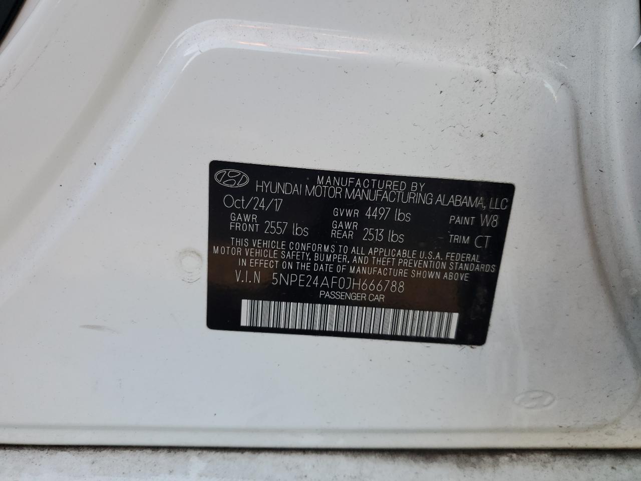2018 Hyundai Sonata VIN 5NPE24AF0JH666788 Copart auction photo, side / rear end damage thumbnail 15