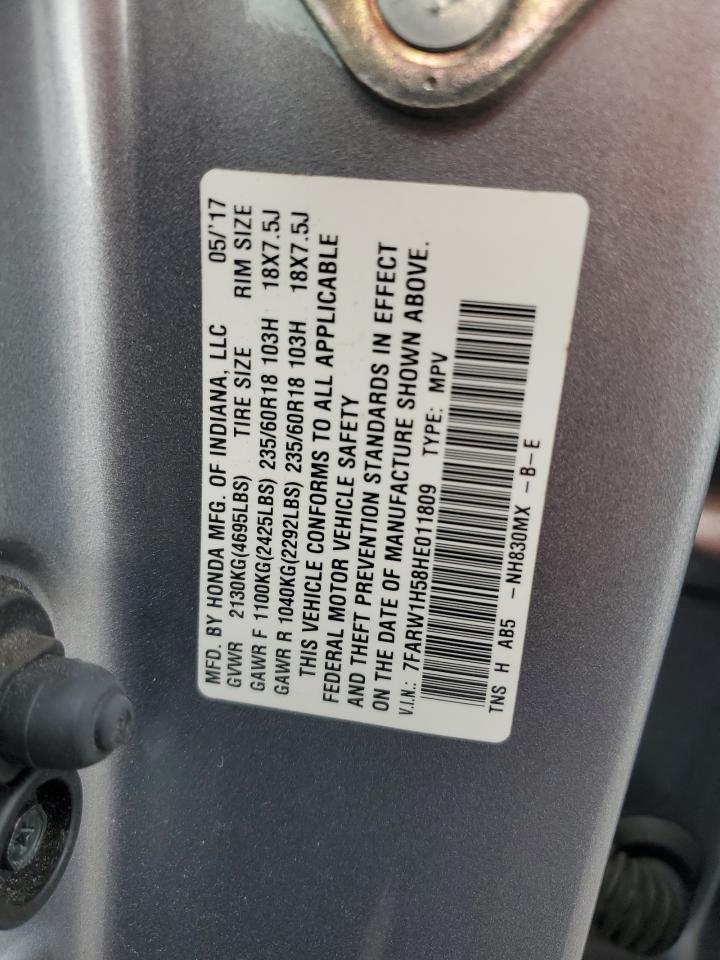 2017 Honda CR-V VIN 7FARW1H58HE011809 Copart auction photo, front end / rear end damage thumbnail 15