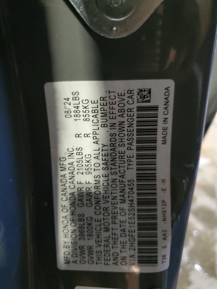 2025 Honda Civic VIN 2HGFE1E52SH470455 Copart auction photo, side damage thumbnail 12