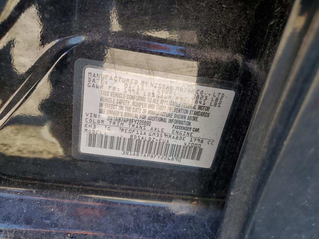 2015 Nissan Sentra VIN 3N1AB7AP8FY226890 Copart auction photo, side / rear end damage thumbnail 14