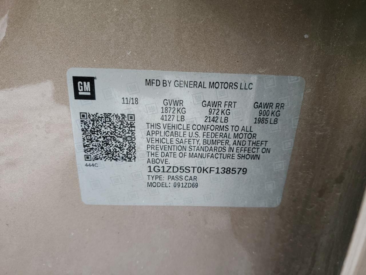 2019 Chevrolet Malibu VIN 1G1ZD5ST0KF138579 Copart auction photo, front end damage thumbnail 13