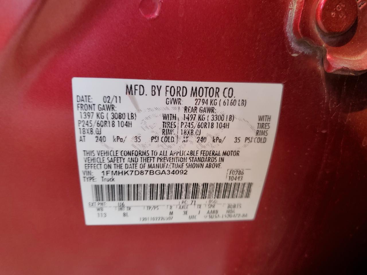 2011 Ford Explorer VIN 1FMHK7D87BGA34092 Copart auction photo, side / minor dent/scratches damage thumbnail 12