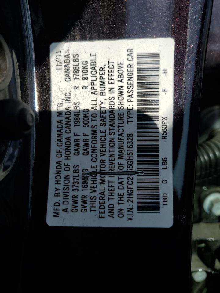 2016 Honda Civic VIN 2HGFC2F55GH516328 Copart auction photo, side / rear end damage thumbnail 14