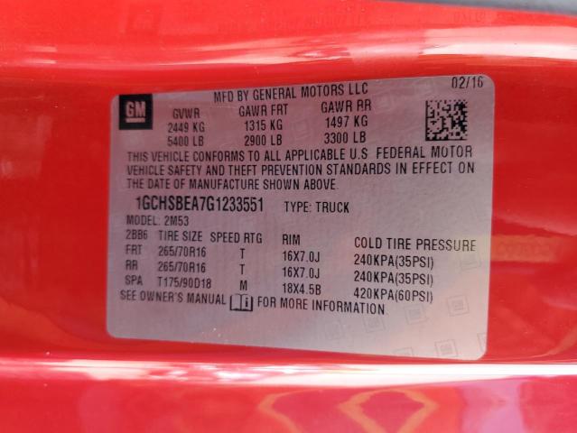 2016 Chevrolet Colorado VIN 1GCHSBEA7G1233551 Copart auction photo, all over damage thumbnail 12