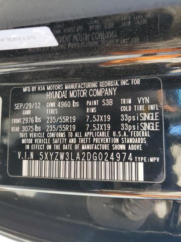 2013 Hyundai Santa Fe VIN 5XYZW3LA2DG024974 Copart auction photo, front end / minor dent/scratches damage thumbnail 12