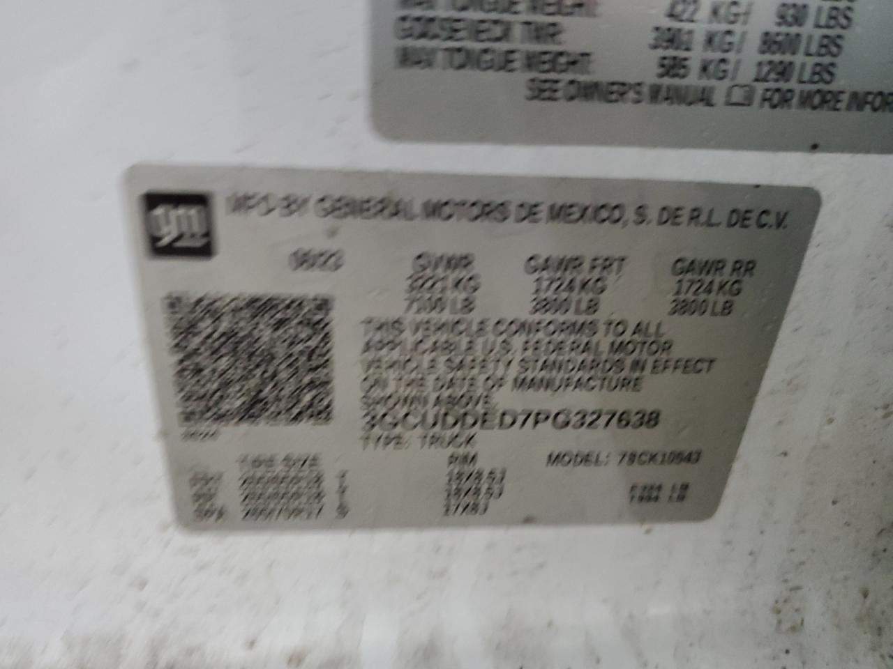 2023 Chevrolet Silverado VIN 3GCUDDED7PG327638 Copart auction photo, side damage thumbnail 12