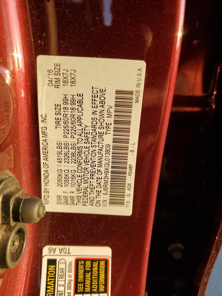 2016 Honda CR-V VIN 5J6RM3H9XGL013809 Copart auction photo, front end damage thumbnail 15