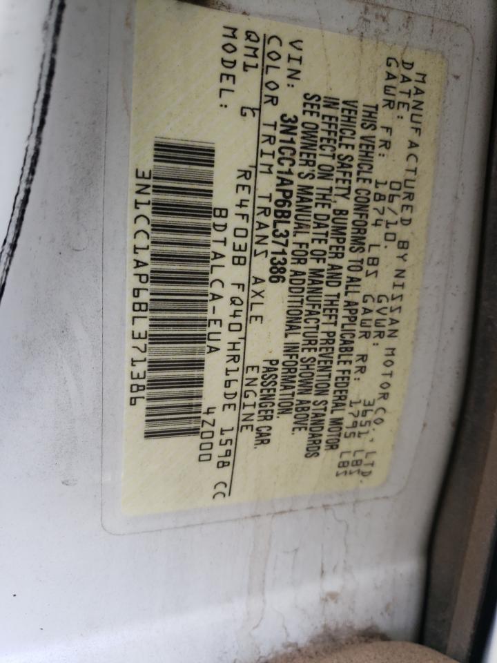 2011 Nissan Versa VIN 3N1CC1AP6BL371386 Copart auction photo, minor dent/scratches damage thumbnail 12