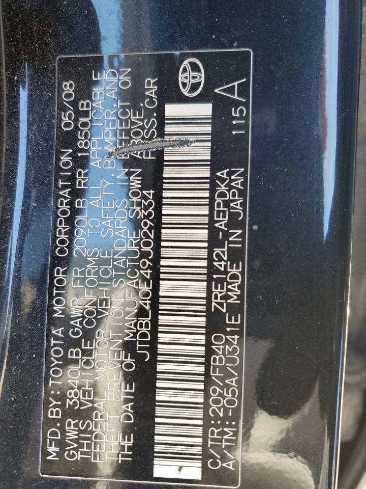 2009 Toyota Corolla VIN JTDBL40E49J029334 Copart auction photo, front end damage thumbnail 12