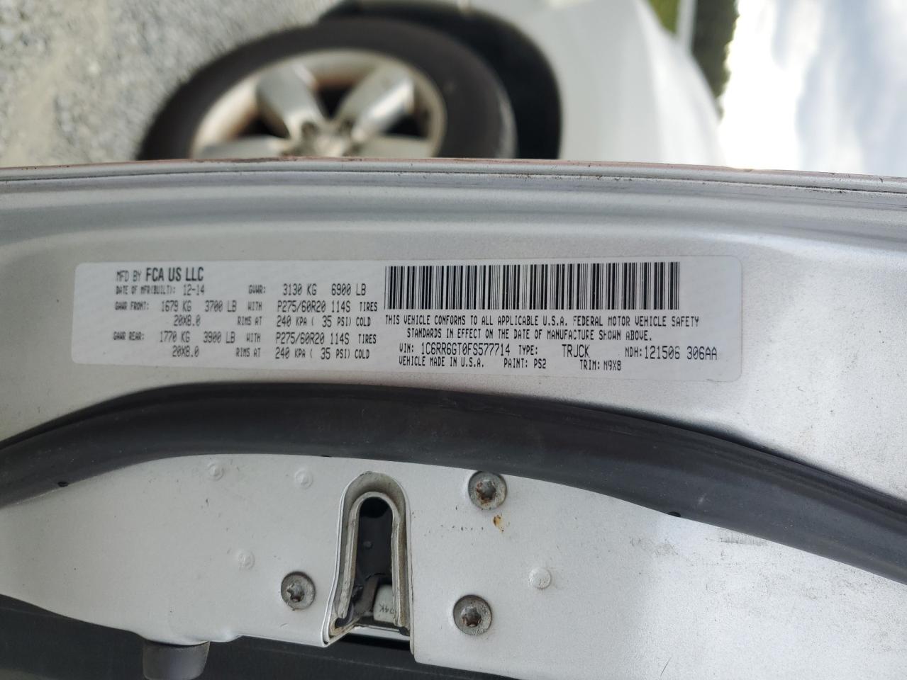 2015 RAM 1500 VIN 1C6RR6GT0FS577714 Copart auction photo, mechanical damage thumbnail 12