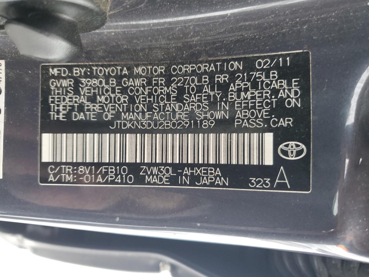 2011 Toyota Prius VIN JTDKN3DU2B0291189 Copart auction photo, front end / minor dent/scratches damage thumbnail 12