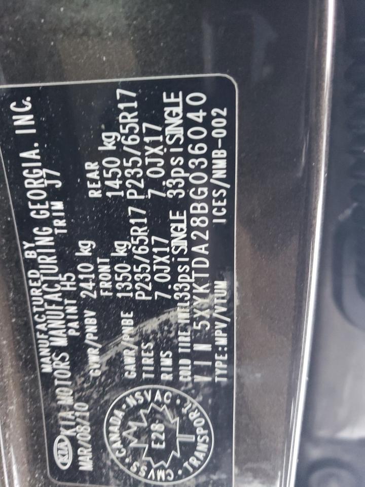 2011 KIA Sorento VIN 5XYKTDA28BG036040 Copart auction photo, front end damage thumbnail 14