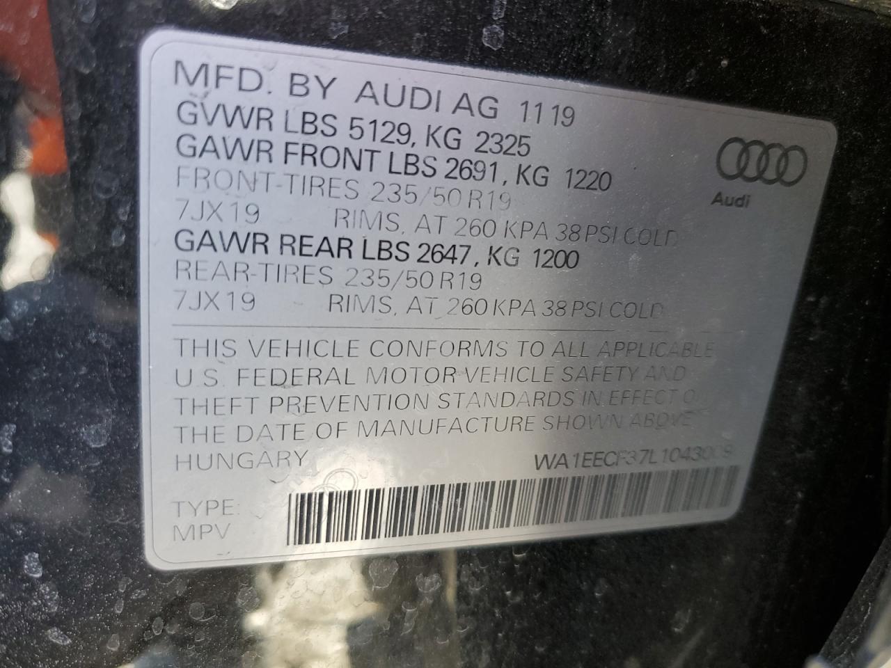 2020 Audi Q3 VIN WA1EECF37L1043009 Copart auction photo, side / rear end damage thumbnail 15