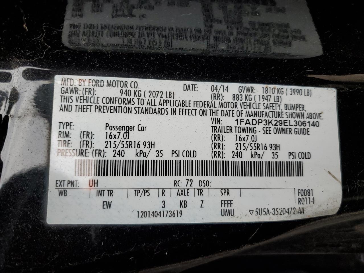 2014 Ford Focus VIN 1FADP3K29EL306140 Copart auction photo, rear end damage thumbnail 13