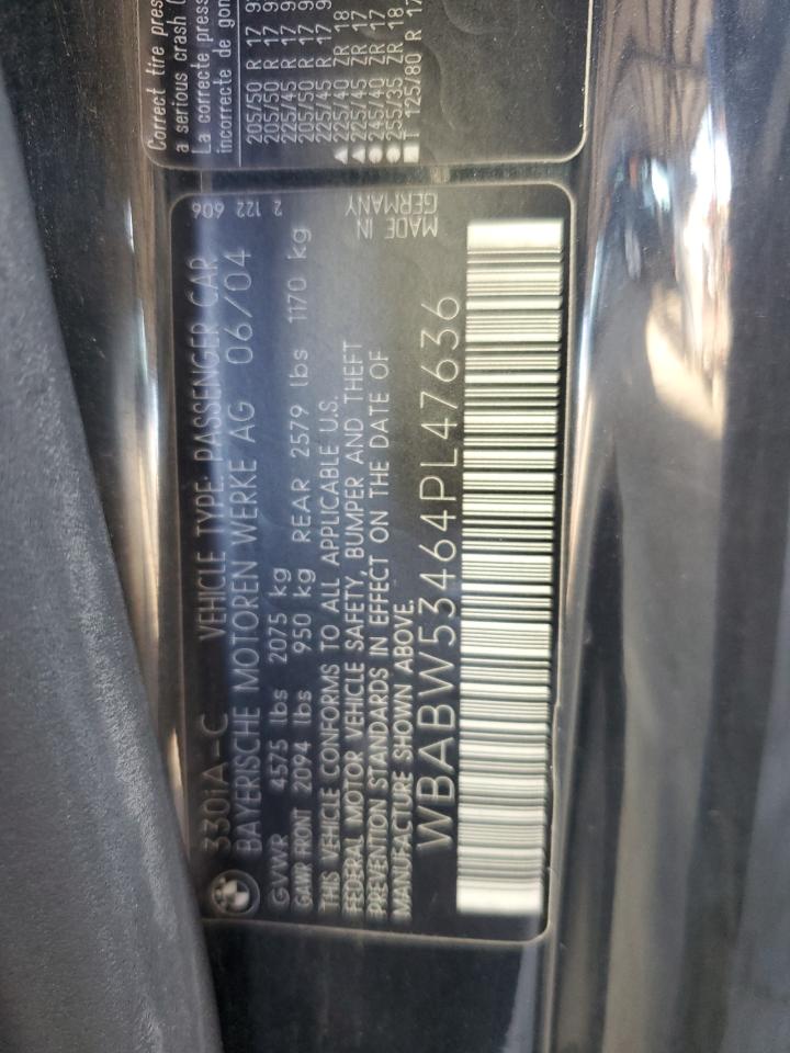2004 BMW 3er VIN WBABW53464PL47636 Copart auction photo, water/flood damage thumbnail 13