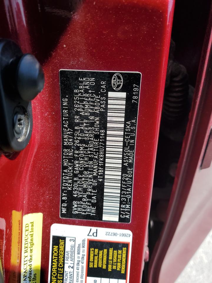 2017 Toyota Camry VIN 4T1BF1FK8HU771148 Copart auction photo, water/flood damage thumbnail 13
