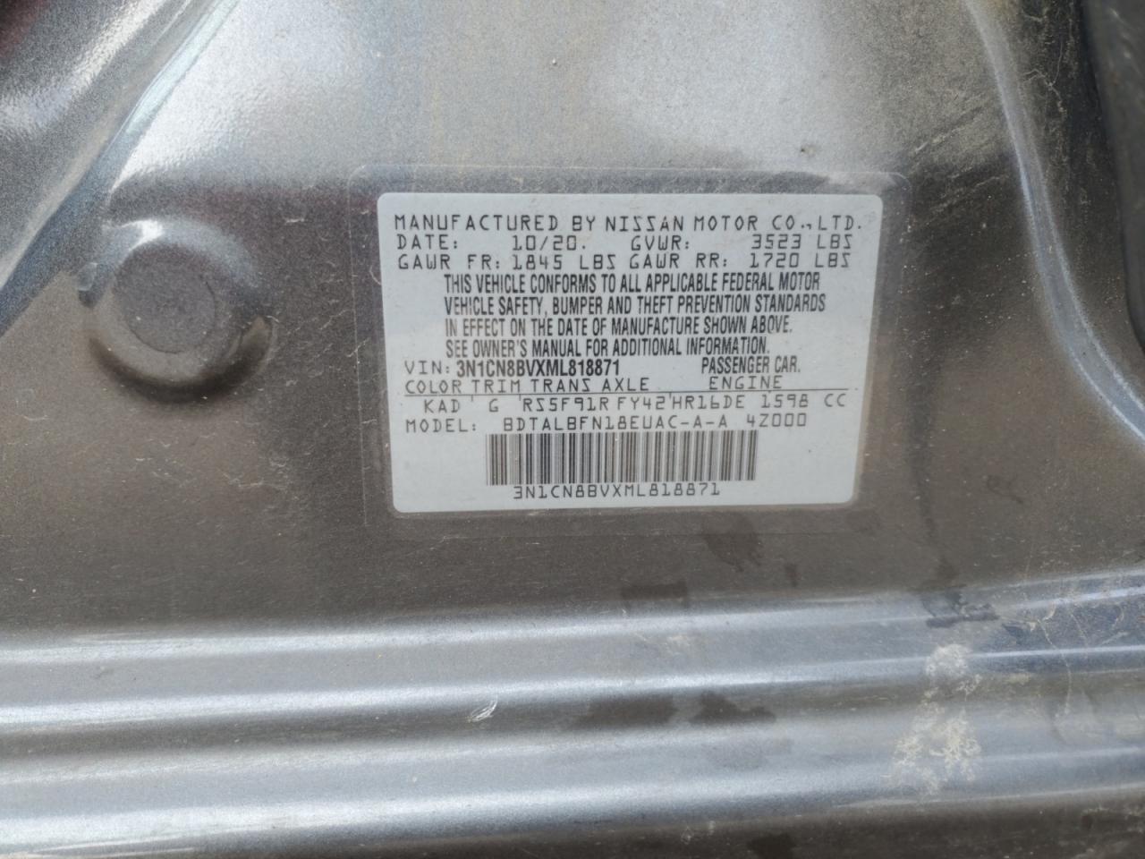 2021 Nissan Versa VIN 3N1CN8BVXML818871 Copart auction photo, all over damage thumbnail 14