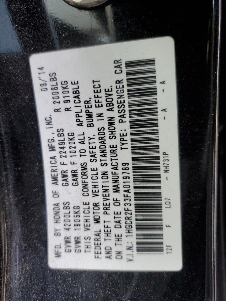 2015 Honda Accord VIN 1HGCR2F33FA019789 Copart auction photo, rear end / front end damage thumbnail 13